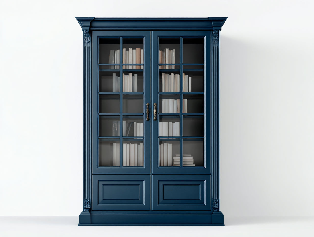 Estanterías de madera con puertas de vidrio 110x40x190 cm azul - diseño clásico para salón