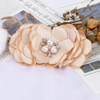 Layered Fabric Flower with Pearl Brooch Center - Black 8.5CM