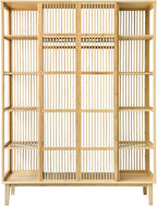[en.casa] Armario para Ropa con 2 Puertas Deslizantes Clóset con 12 Estantes y 1 Barra de Colgar Perchero de Bambú 185 x 140 x 45 cm Natural
