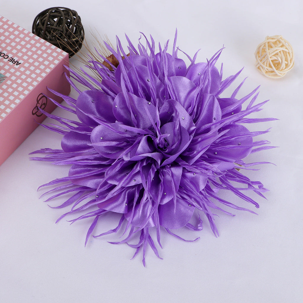 Spike Petal Pom Fabric Flower with Beads - Sky Blue 18CM
