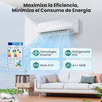 COSTWAY Aire Acondicionado Split, 2,6 kW, Aire Acondicionado con Calefacción con Bomba de Calor,Refrigerante: R32, Calefactor y Refrigerador con Kit de Instalación para Habitación hasta 70m³ (9000BTU)