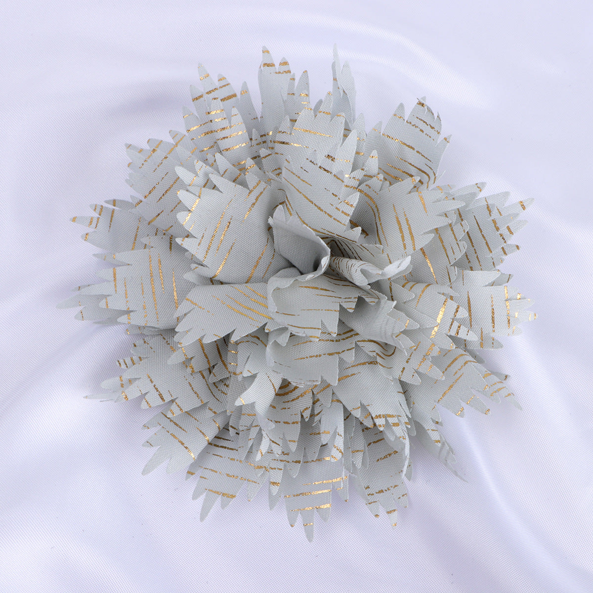 Metallic Striped Ruffled Fabric Flower Applique - Product Detail Photo 1