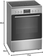 Bosch HKR39C250 Serie 4 Elektro-Standherd, 60 cm breit, EcoClean Direct Reinigungshilfe, 3D Heißluft Backen auf 3 Ebenen, LED-Display-Steuerung, erweiterbare Kochzone für großes Kochgeschirr