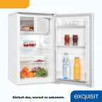 Exquisit Kühlschrank KS117-3-040D weiss | 81 L Volumen | Kühlschrank mit Gefrierfach freistehend | Gemüsefach | Freistehender Kühlschrank mit Gefrierfach