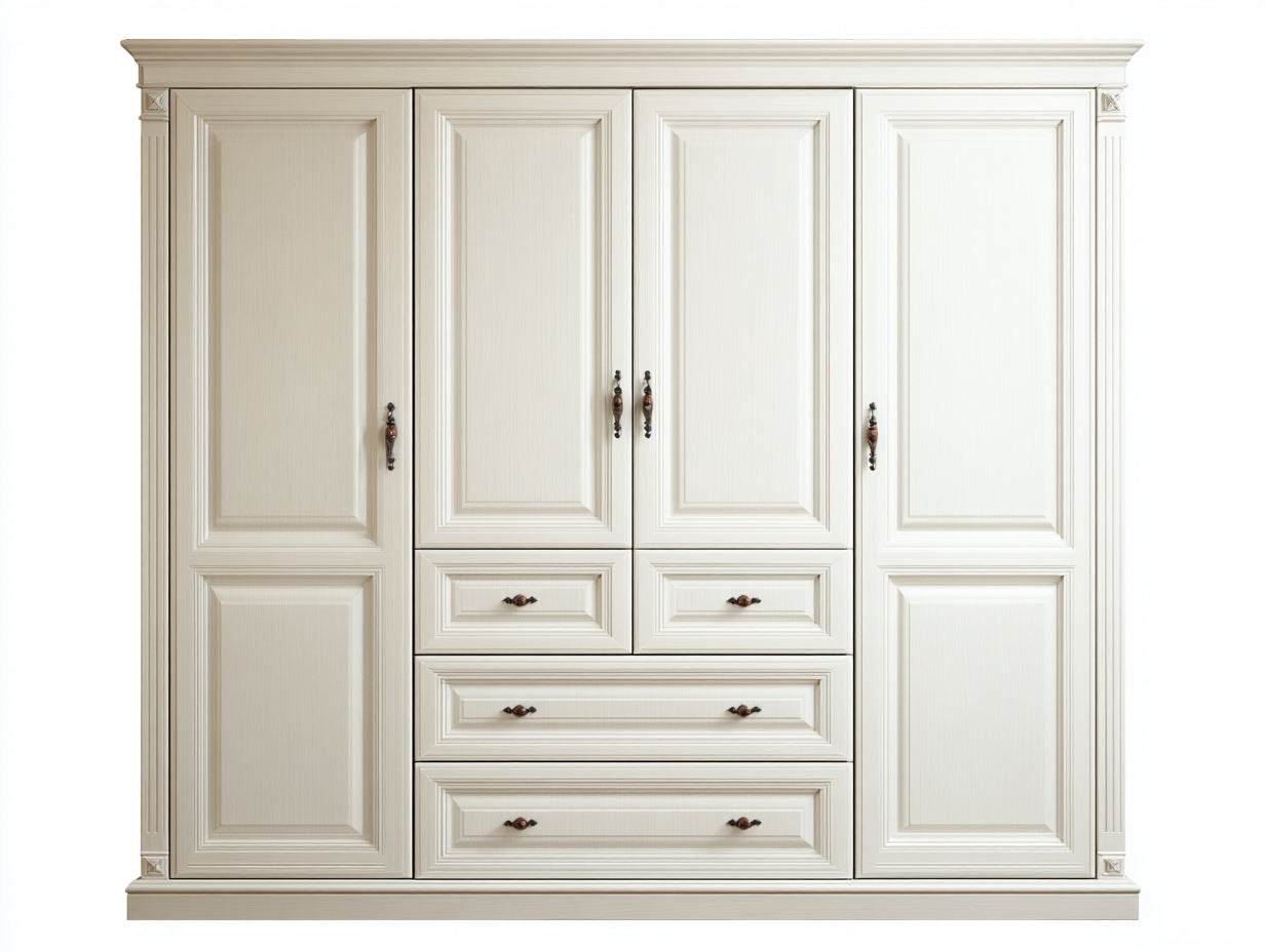 Armarios de cuatro puertas 200x60x210 cm - blanco - diseño clásico con cajones