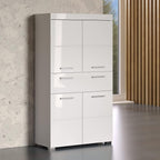 trendteam smart living Armario Alto para baño Amanda, 73 x 132 x 31 cm, en Blanco y Blanco de Brillo Intenso con cajón y abundante Espacio de Almacenamiento