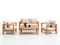 Sofás de exterior madera 180x80x75 cm marrón-beige - conjunto de jardín con mesa y 4 asientos - diseño natural