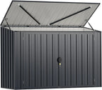 GOPLUS 1,9 m³ Caseta de Jardín de Acero Galvanizado, 193 x 86 x 127 cm, Cobertizo Exterior con Doble Puerta con Cerraduras, Palanca Hidráulica, Casa para Herramientas, Bicicletas, Cubos de Basura