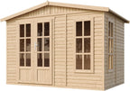 TIMBELA Caseta de jardín de Madera de 6 m2 - Cobertizo Jardin Exterior con Suelo, Ventana, Puerta Doble - Cabaña de jardín para Trabajar en casa - con Tejas bituminosas Verde M334FB+H334FBGREEN