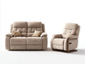 Conjunto de sofá 2 plazas 150x95x100 cm y sillón 95x95x100 cm - tapizado en tela beige - diseño reclinable manual con 3 cojines incluidos