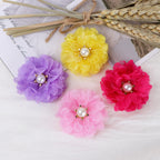 Lace Mesh Fabric Flower with Pearl Center - Blue 5CM