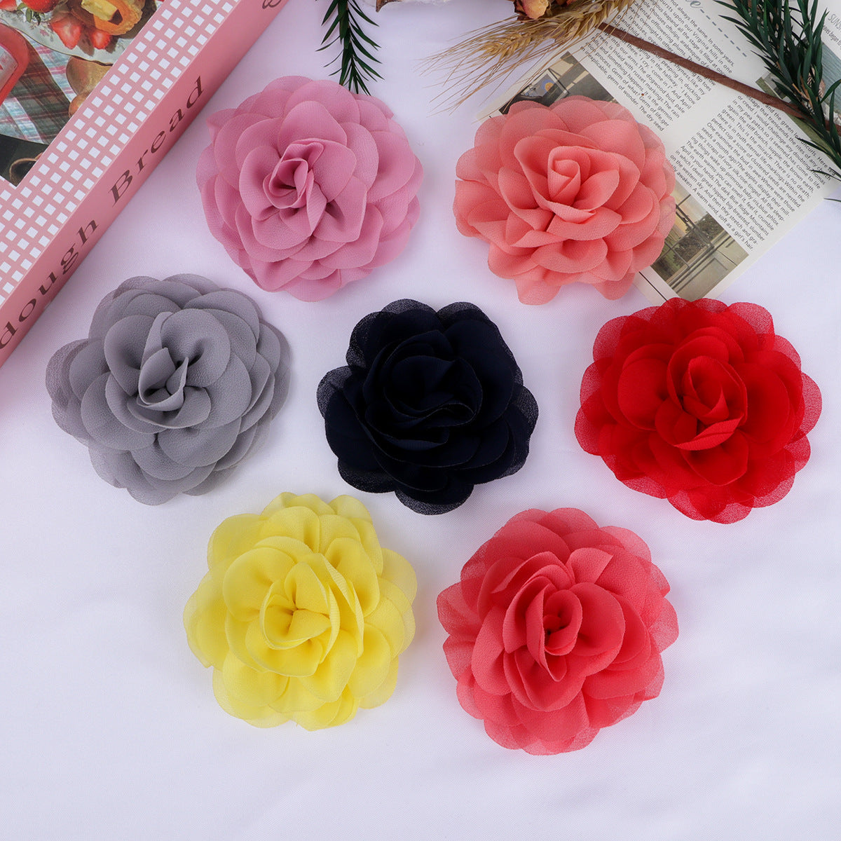 Chiffon Multi Layer Rose Fabric Flower Applique - Gray 8CM