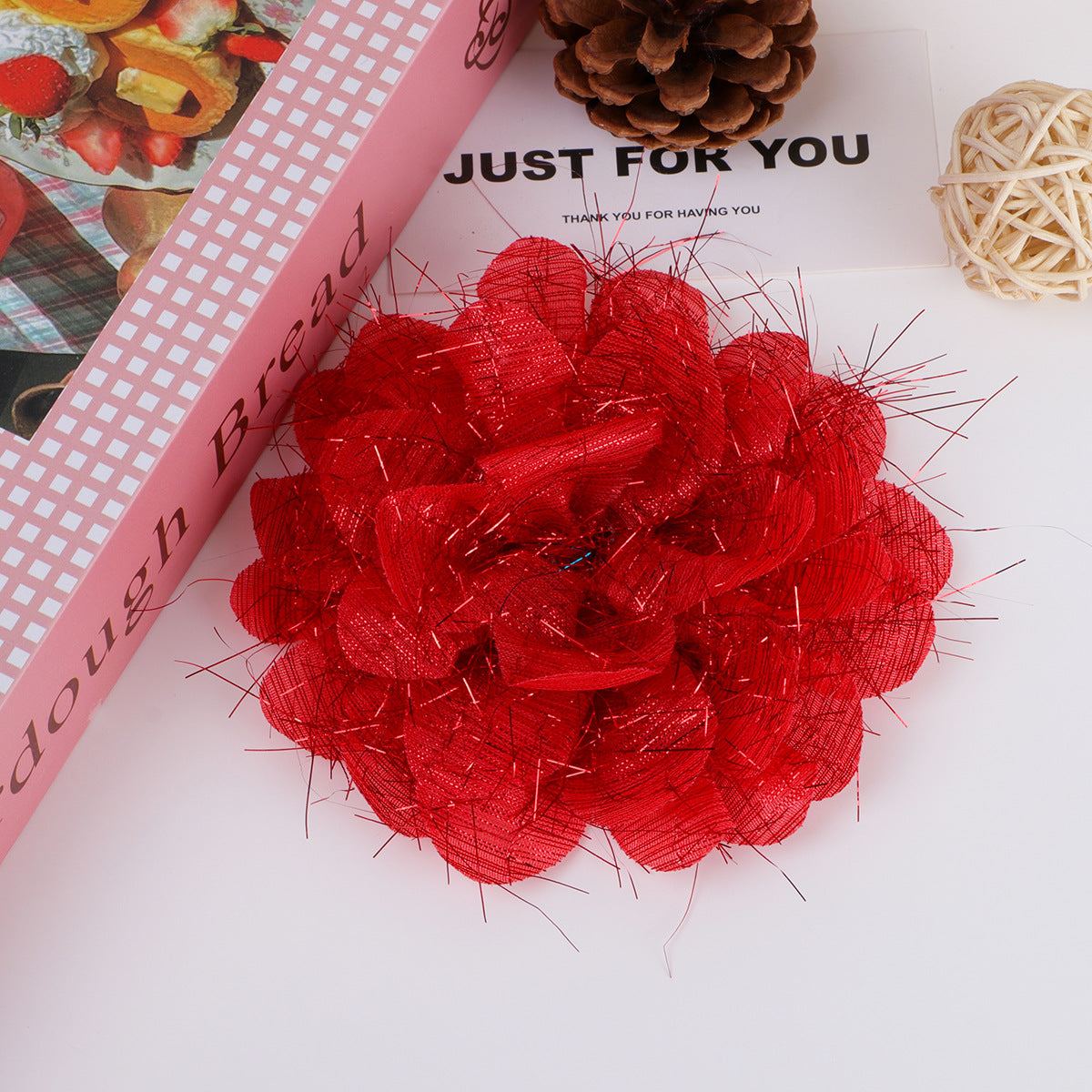 Tinsel Sparkle Ruffled Fabric Flower Applique - Product Detail Photo 1