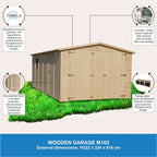 Garaje de Madera Natural - cobertizo en Pino/Abeto - A222x616x324 cm / 18 m² - Construcción Paneles - Taller de jardinería - Almacén de automóviles, cobertizo para Herramientas-TIMBELA M102