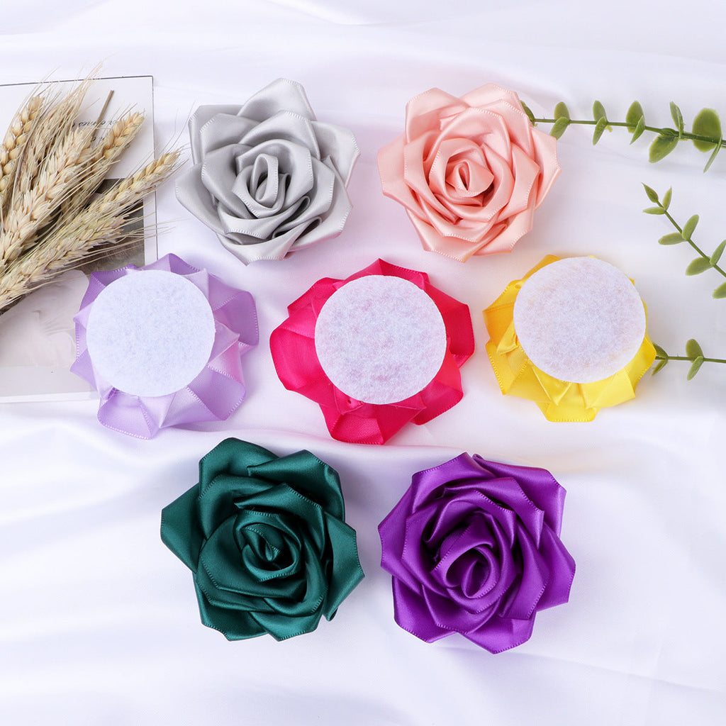 Classic Satin Rose Fabric Flower Applique - Purple 7CM