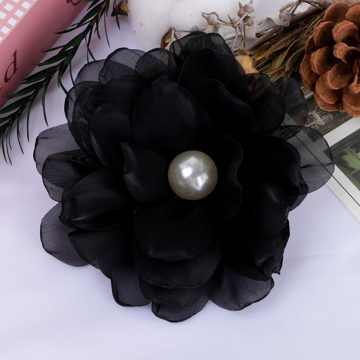 Pearl Center Layered Petal Fabric Flower - Product Detail Photo 3