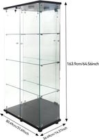 Vitrina Cristal Expositora con Luz, Puerta Cerradura, 4 estantes - Grande Vitrina de Colecciones,Vitrina de pie para Sala Oficina(Espalda Espejo)