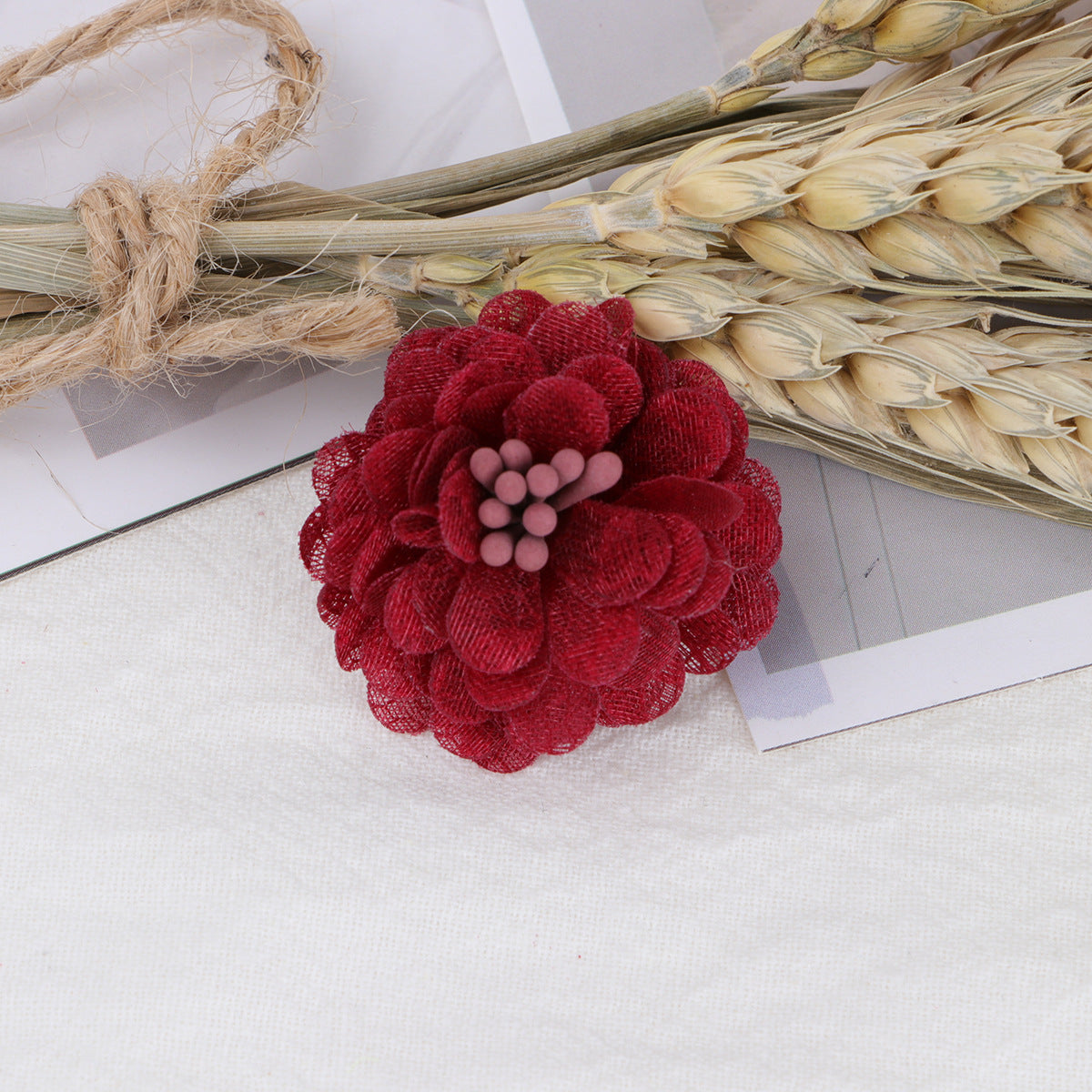 Mini Lace Mesh Fabric Flower with Bead Center - Product Detail Photo 5