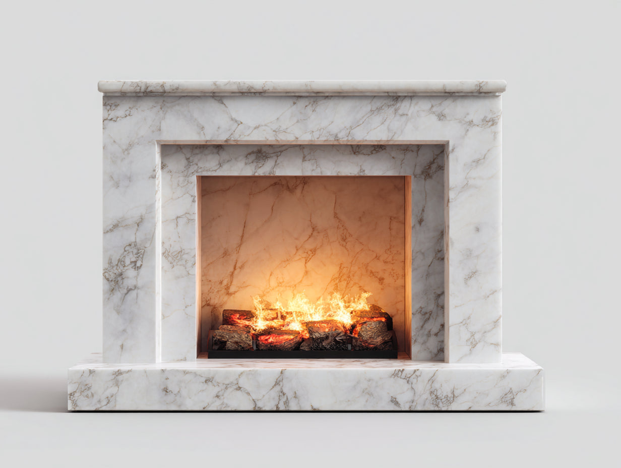Chimeneas eléctricas 120x30x95 cm blanco efecto mármol calefacción salón moderno