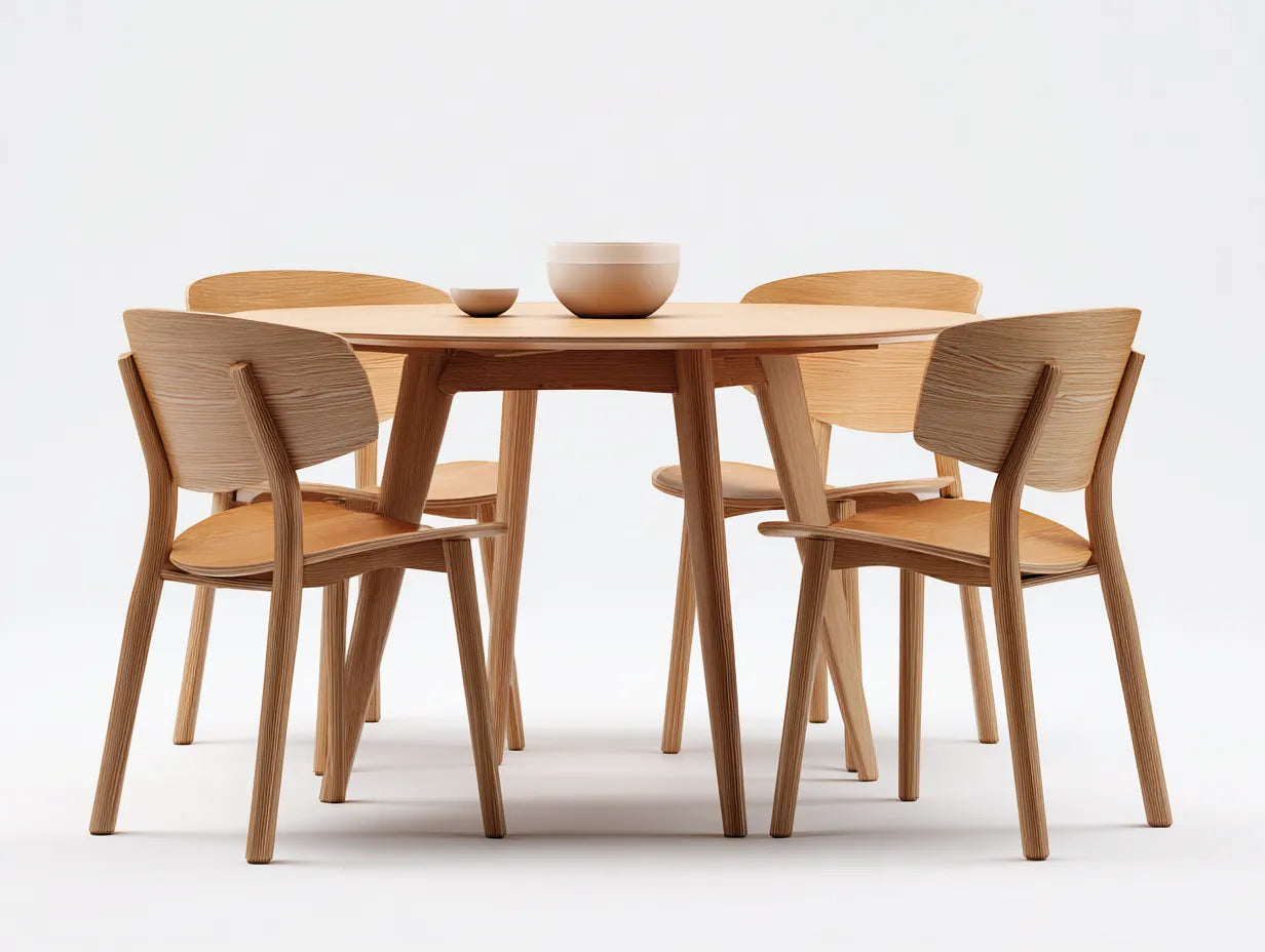 Conjunto de mesa y sillas - mesa 120x120x75 cm - madera clara - mesa redonda y 4 sillas para comedor - estilo escandinavo
