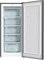 INFINITON Congelador Vertical CV-140L25XEQ, 145 Litros, E, Función Fast Freezing, Congelador 4****, cajón Flap, Tirador integrado, Puerta reversible, Inox