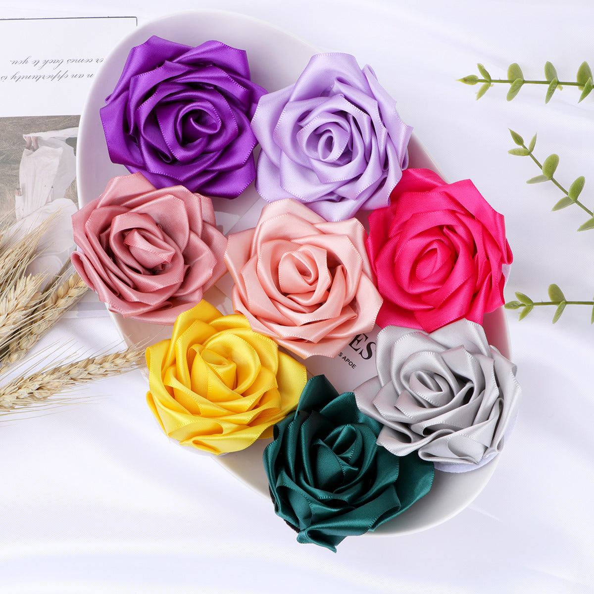 Classic Satin Rose Fabric Flower Applique - Yellow 7CM