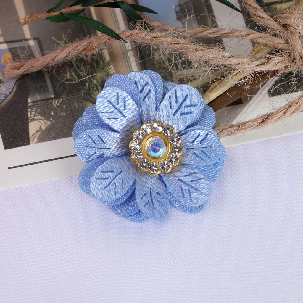 Leaf Petal Fabric Flower with Rhinestone Center - Red 3cm