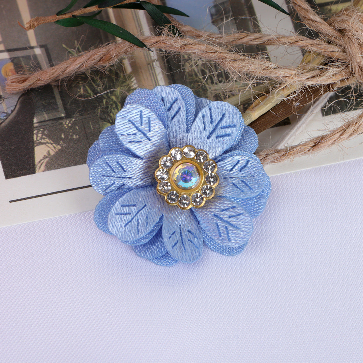 Leaf Petal Fabric Flower with Rhinestone Center - Red 3cm