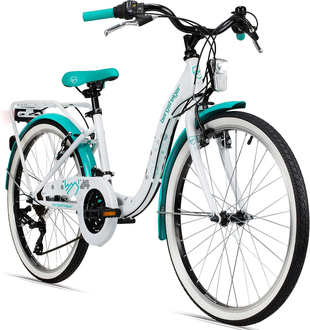Bergsteiger Atlantis 20, 24 Zoll Kinderfahrrad, geeignet für 6,7, 8, 9, 10, 11 Jahre, StVZO, Shimano Schaltung, Mädchen-Fahrrad mit Dynamo-Licht