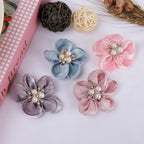 Pearl Center Satin Fabric Flower Applique - Gray 5.5CM
