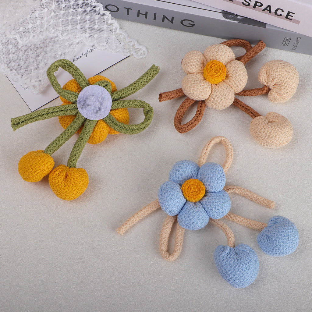Woven Flower with Looped Stem Charm - Beige 11CM
