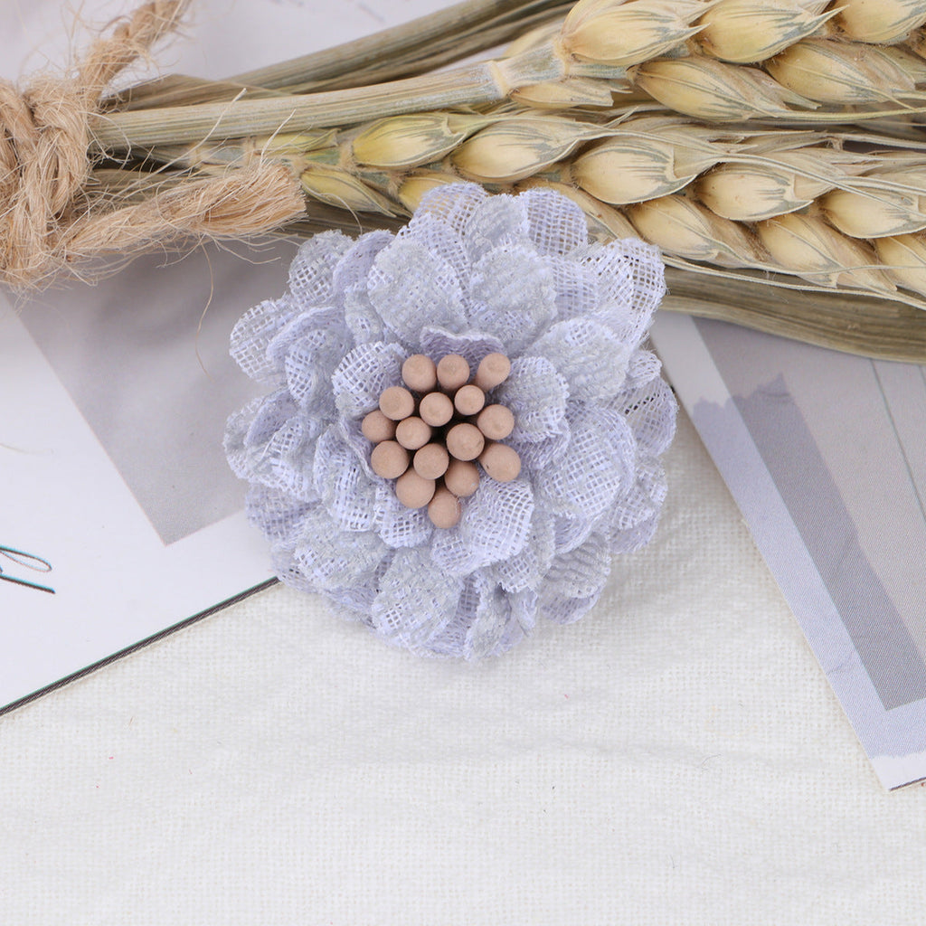 Mini Lace Mesh Fabric Flower with Bead Center - Product Detail Photo 1