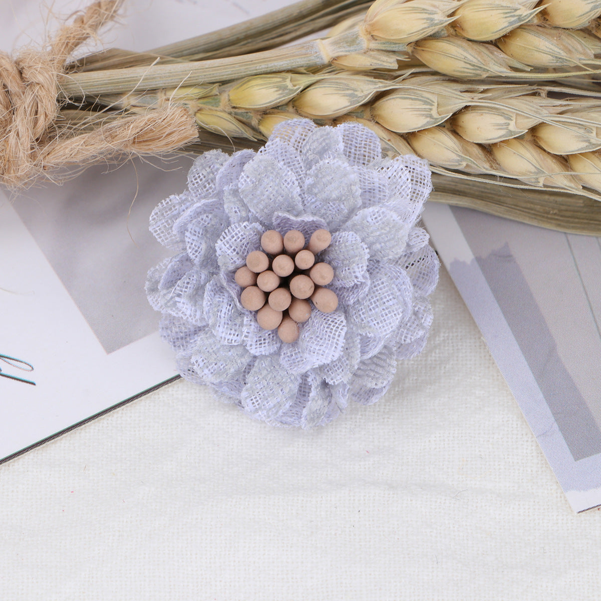 Mini Lace Mesh Fabric Flower with Bead Center - Product Detail Photo 1