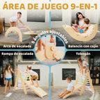 9en1 Montessori triangulo pikler Grande de 1 a 7+ años, 5 ángulos Ajustables, Parque Infantil Exterior y Interior en Madera para la Escalada con Arco pikler y rampa Pickler para niños