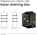 KETER Darwin 4x6 Caseta de jardín, 125.8 x 184.5 x 205 cm y 2.2 m2, Suelo, Sistema de ventilación, Puerta y Ventana, Resistente al Agua, Color Gris