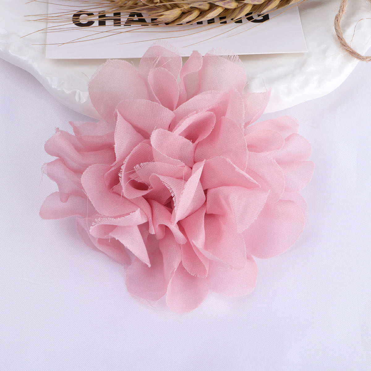Layered Chiffon Pom Fabric Flower Applique - Beige 10CM