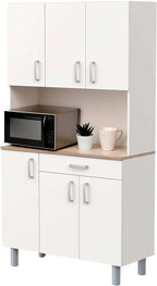Miroytengo Kitchen Side Cabinet, Kitchen Cabinet, Buffet Kitchen Cupboard 6 Doors White and Oak Kronberg 101 x 185 cm