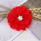 Lace Mesh Fabric Flower with Pearl Center - Product Detail Photo 1