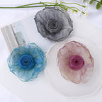 Raw Edge Organza Rose Fabric Flower Applique - Gray 9.5CM