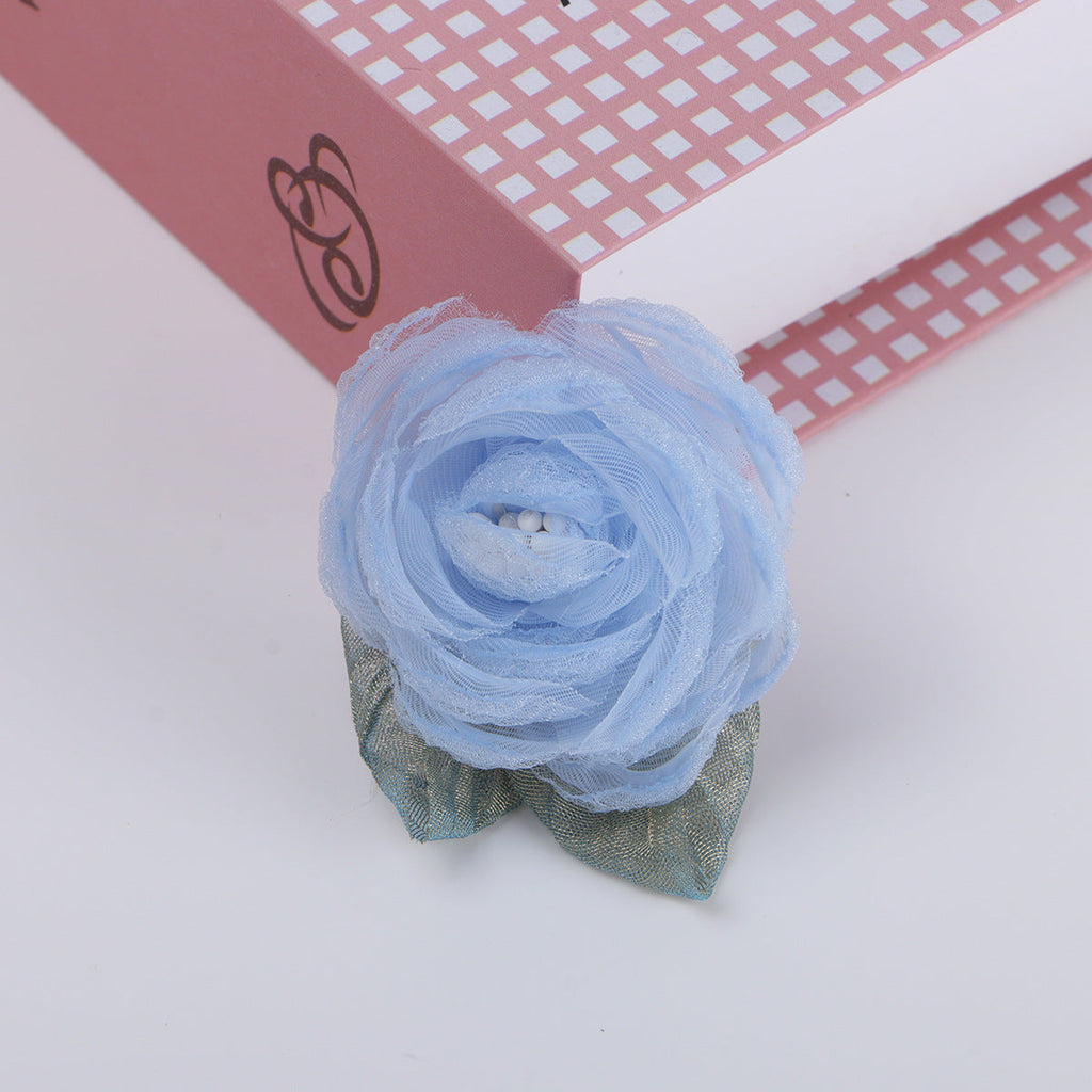 Organza Rose Fabric Flower with Leaf Accent - Product Detail Photo 1