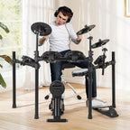COSTWAY Batería Eléctrica, Kit de Batería Plegable con Pads de Malla Silenciosos, Platillo, 225 Sonidos y 30 Demos, Metrónomo y USB Midi, Bombo, 2 Baquetas, Taburete Ajustable, para Adultos y Niños