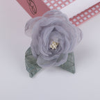 Organza Rose Fabric Flower with Leaf Accent - Product Detail Photo 2