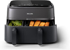 Philips Ovi Dual Basket z parą - Wyjątkowe funkcje gotowania Steamfry, Gotowania na parze, Airfry - 19 sposobów gotowania; pojemność 9L (3L + 6L), RapidAir Plus, automatyczne SteamClean (NA550/00)