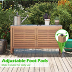 KOMFOTTEU Baúl de Jardín de Madera de Acacia, Caja de Almacenamiento con Doble Puerta y Tapa de Mármol Artificial, Arcón Exterior con Patas Ajustables, Contenedor Organizador para Patio