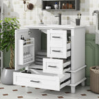 Moimhear Mueble de baño de pie, lavabo, lacado completo, tres cajones silenciosos, lavabo de cerámica integrado (blanco, 76 x 46 x 83,5 cm)