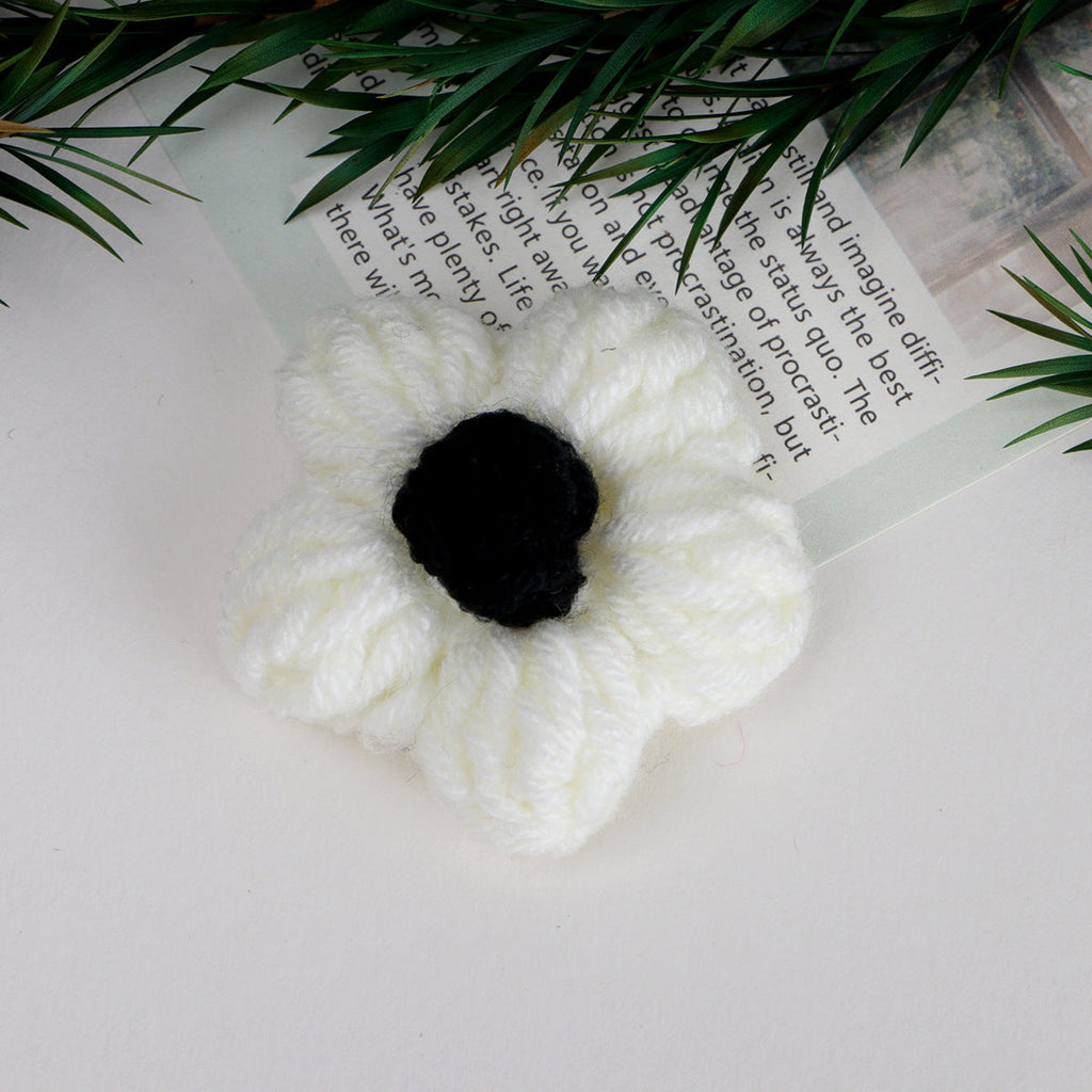 Knit Daisy Fabric Flower with Center Accent - Coffee 4cm