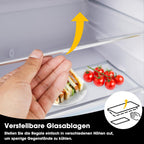 Merax Kühlschrank mit Gefrierfach, Kühl-Gefrierkombination, klein Kühlschrank mit 51L und Gefrierschrank 21L, Leise, LED, Glasablagen, Gemüsefach, Türablagen, für Küche, Wohnzimmer, Büro, Schwarz