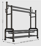 Perchero De Metal con Ruedas, Perchero de Acero Al Carbono con 2 Almacenamiento De Rack Y 2 Rieles De Ropa, Extraíble