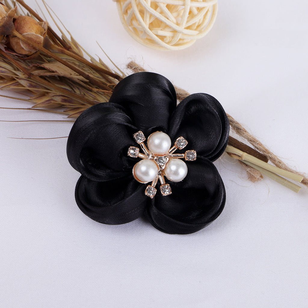 Pearl Center Satin Fabric Flower Applique - Wine red 5.5CM