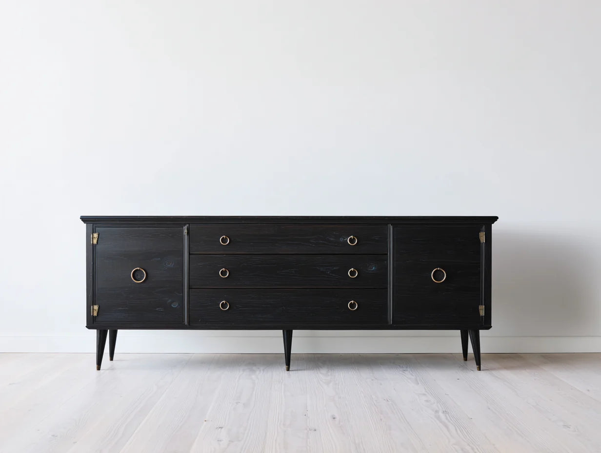 Mueble recibidor de madera con 3 cajones y 2 puertas 180x45x78 cm - Negro - Estilo vintage moderno